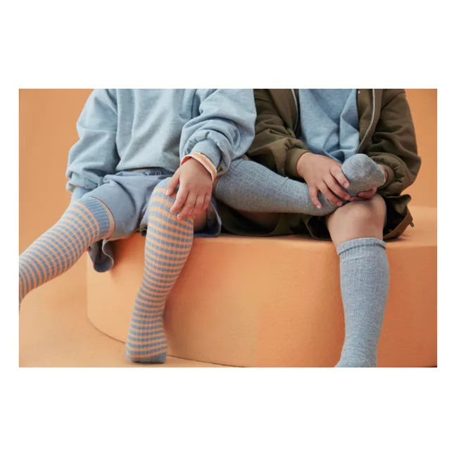 Chaussettes Hautes Rayées Coton Bio | Bleu Glacier
