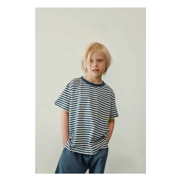 T-shirt Oversize Rayé Coton Bio | Bleu Glacier- Image produit n°1