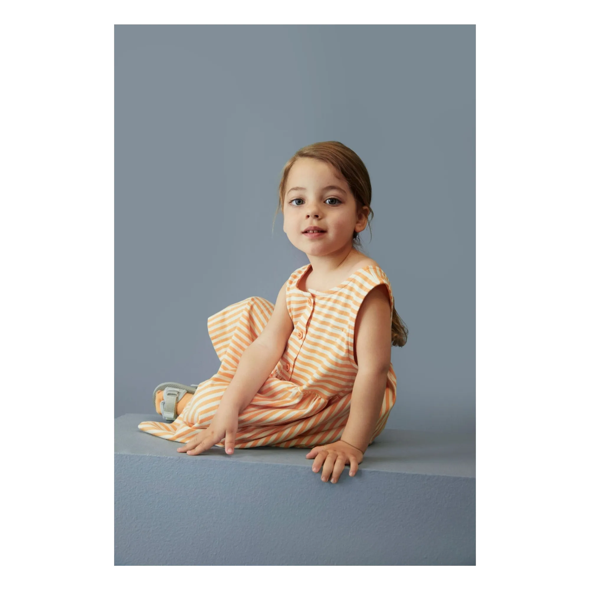 Robe Boutonnée Rayures Coton Bio | Abricot- Image produit n°2