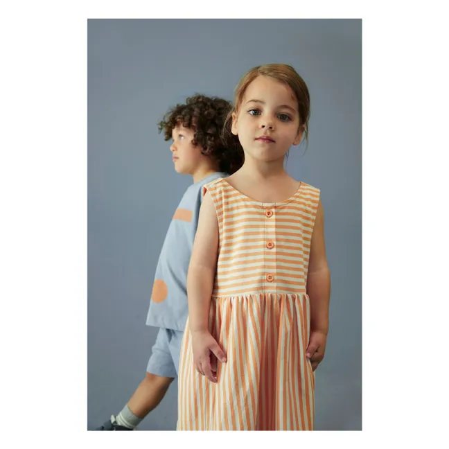 Vestido de algodón orgánico a rayas con botones | Albaricoque