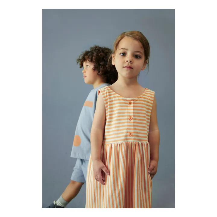 Vestido de algodón orgánico a rayas con botones | Albaricoque- Imagen del producto n°1