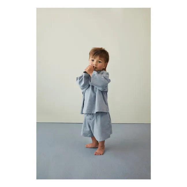 Organic cotton button-down shorts | Ice Blue