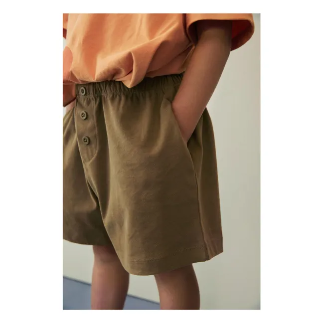 Organic cotton button-down shorts | Khaki brown