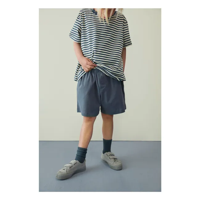 Organic cotton button-down shorts | Peacock blue