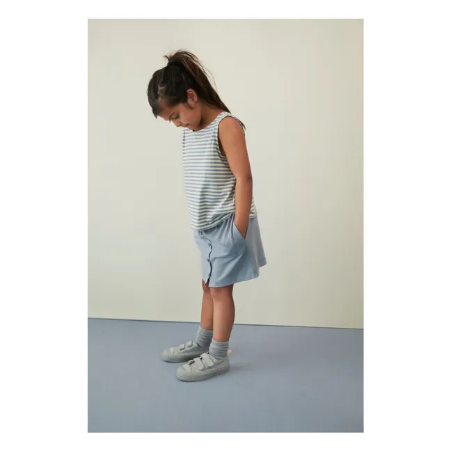 Top Boxy Rayé Coton Bio | Bleu Glacier