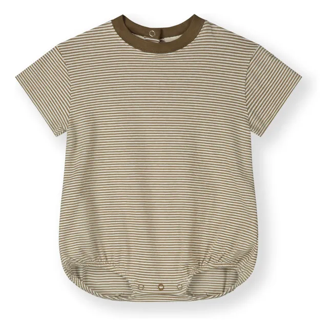 Barboteuse Rayée Coton Bio | Brun kaki
