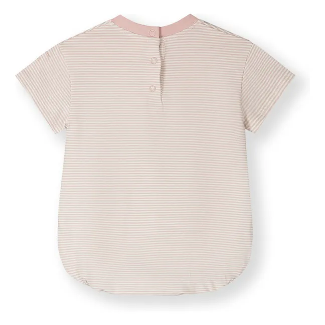 Barboteuse Rayée Coton Bio | Rose pâle
