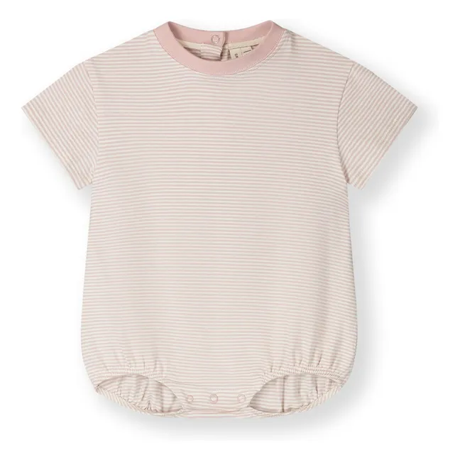 Barboteuse Rayée Coton Bio | Rose pâle