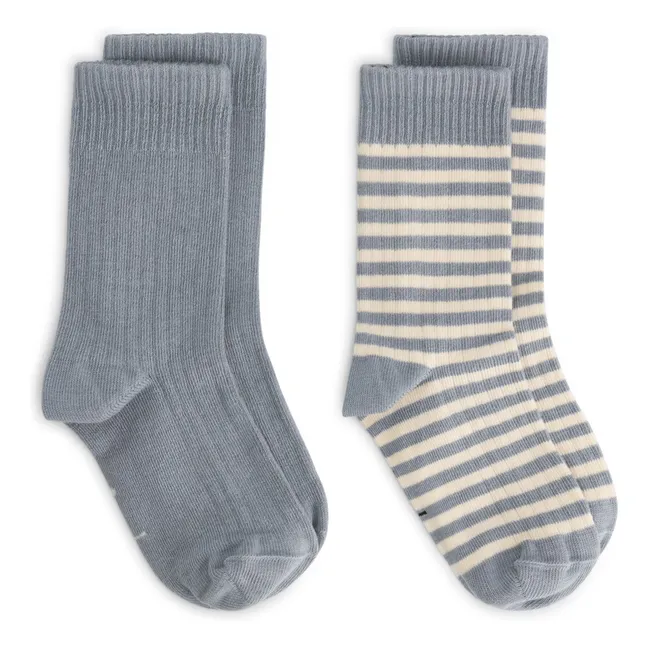 Lot de 2 Paires de Chaussettes Coton Bio | Bleu Glacier