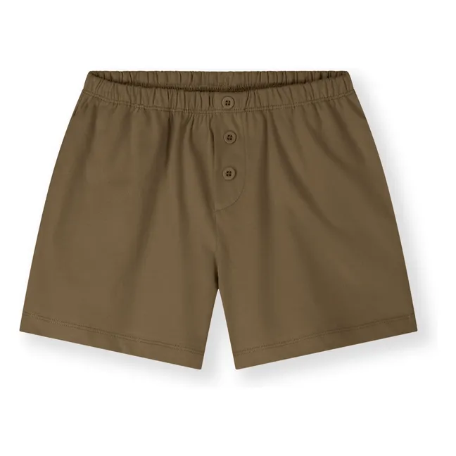 Organic cotton button-down shorts | Khaki brown