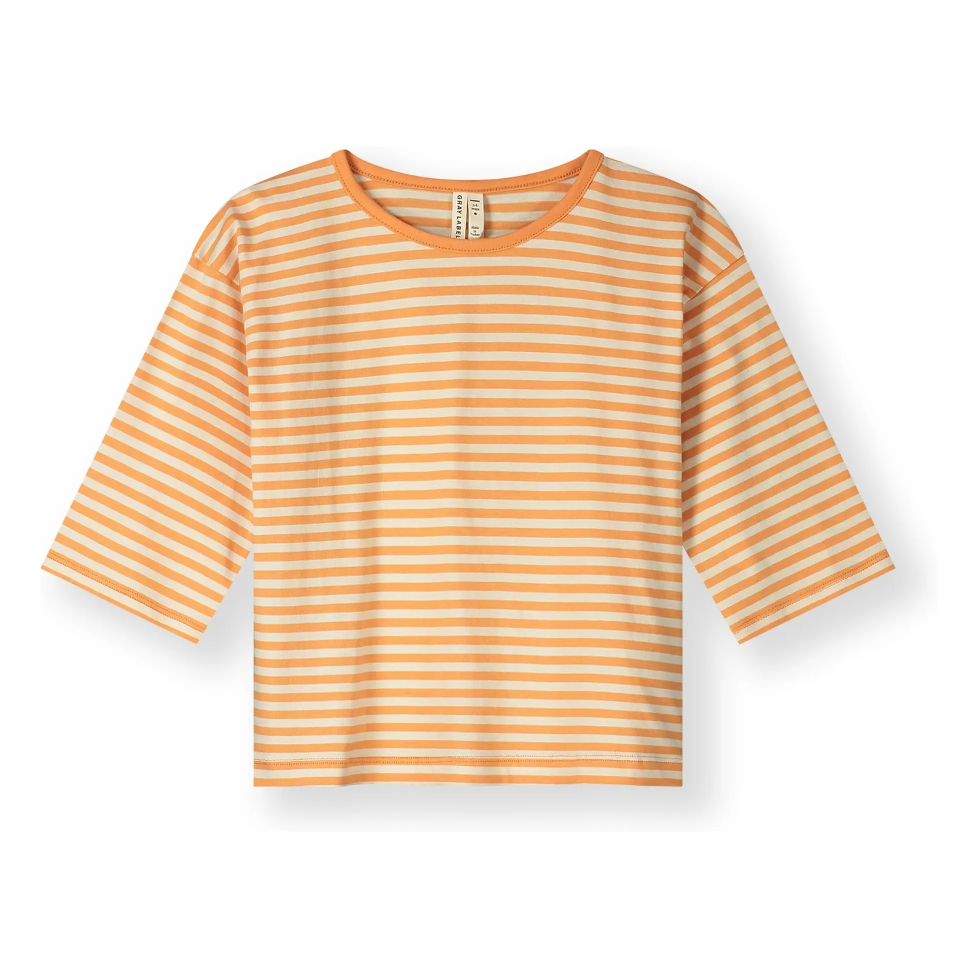 T-shirt Manches 3/4 Rayé Coton Bio | Abricot- Image produit n°0