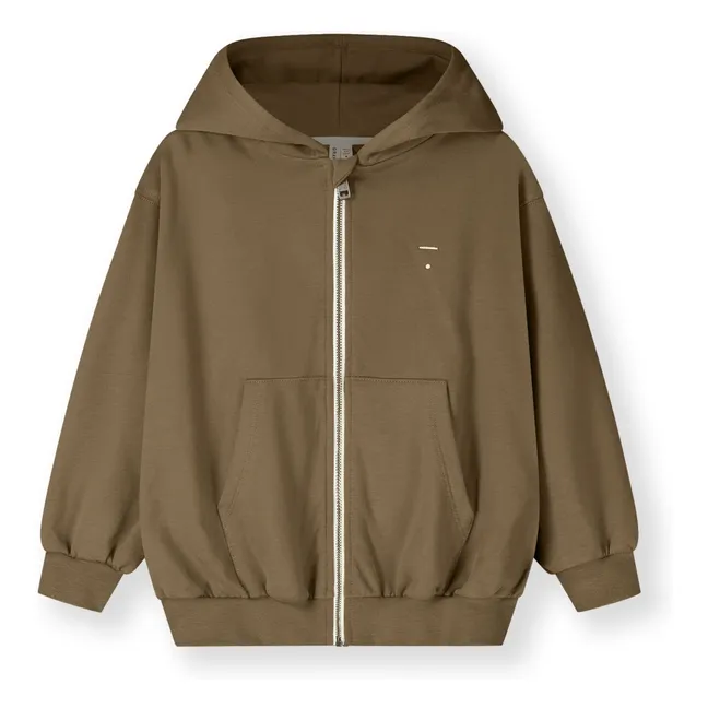 Sudadera con cremallera de algodón orgánico | Marrón Kaki