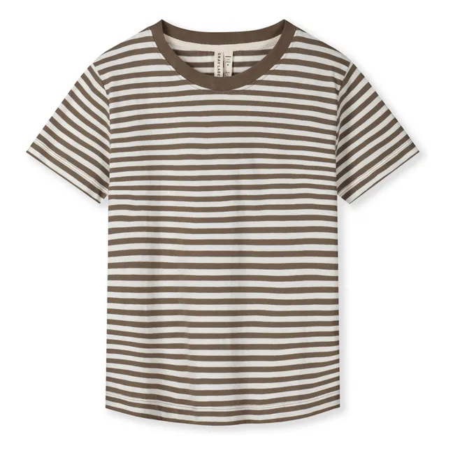 Camiseta oversize a rayas de algodón orgánico | Marrón Kaki