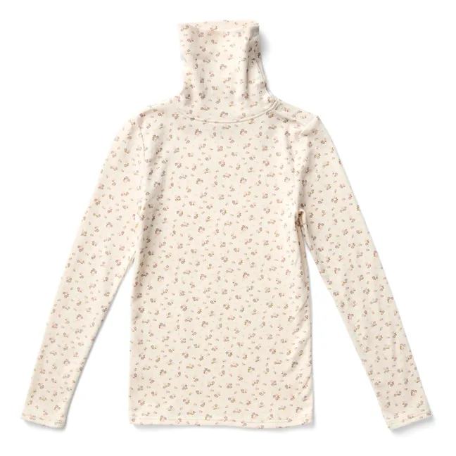 Col Roulé Snap Fleuri Coton Bio | Ecru