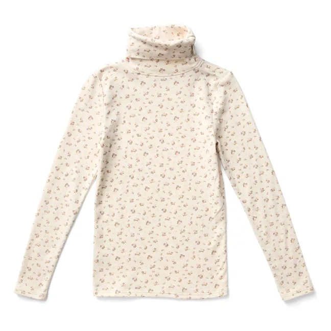 Col Roulé Snap Fleuri Coton Bio | Ecru