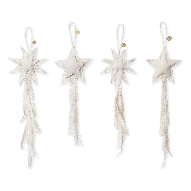 Ornements pour sapin en coton Vela Star - Set de 4 | Blanc