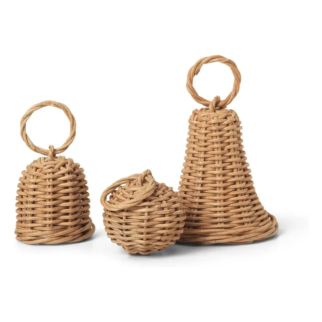 Boules de Noël en rotin tressé Cloches - Set of 3