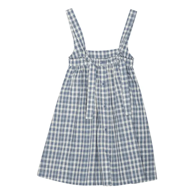 Robe Emily Carreaux Lin et Coton Bio | Bleu