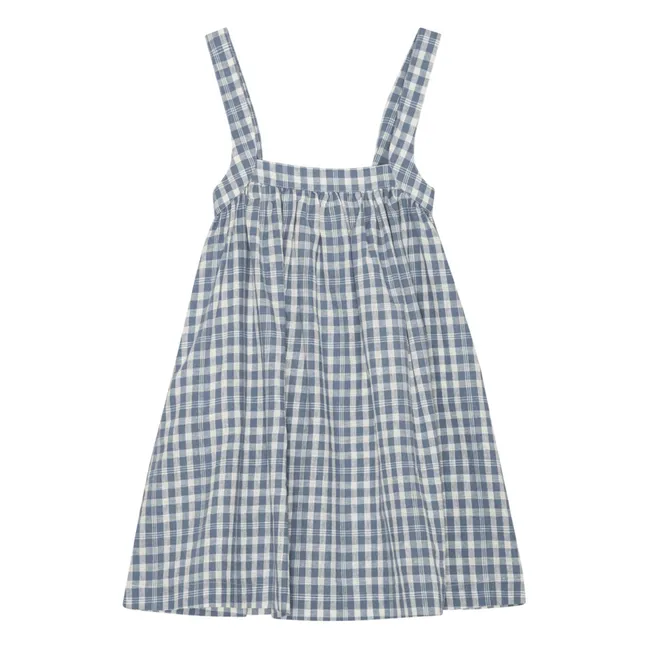 Robe Emily Carreaux Lin et Coton Bio | Bleu