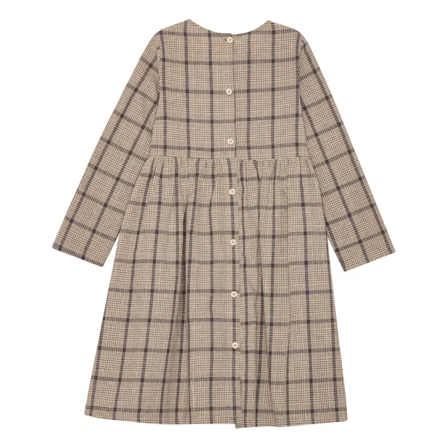 Vestido de cuadros de lino y algodón orgánico Vita | Marrón