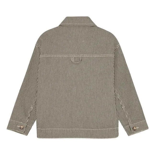Veste Lou Rayée Coton Bio | Vert foncé