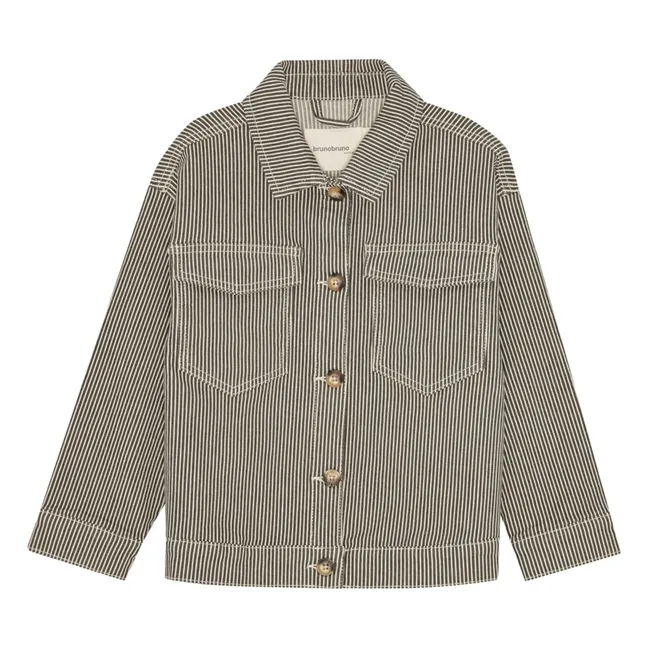 Veste Lou Rayée Coton Bio | Vert foncé