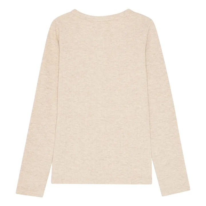 Camiseta abotonada Leo de canalé Algodón orgánico | Blanco Roto- Imagen del producto n°2