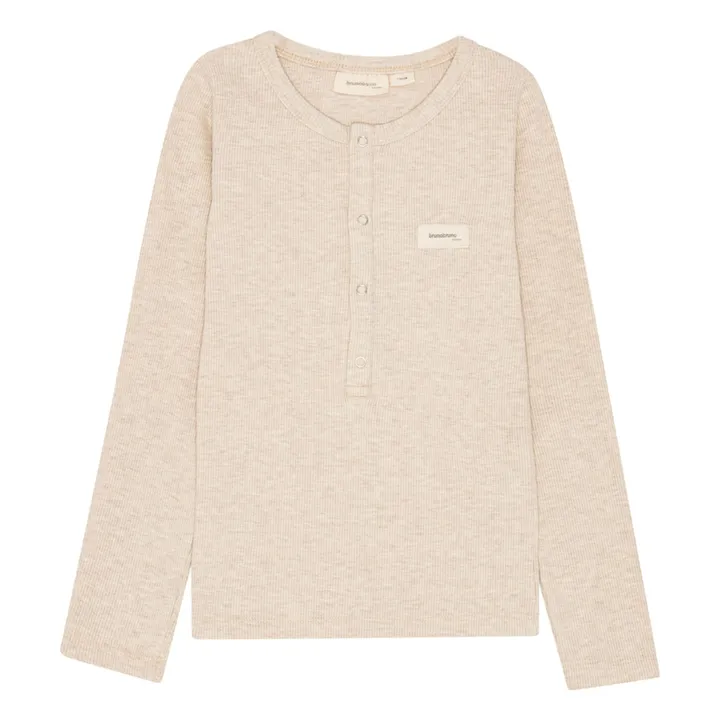 Camiseta abotonada Leo de canalé Algodón orgánico | Blanco Roto- Imagen del producto n°0