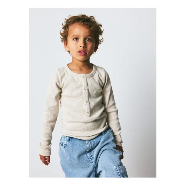 T-shirt Boutonné Côtelé Leo Coton Bio | Blanc cassé