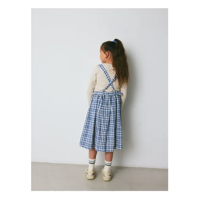 Robe Emily Carreaux Lin et Coton Bio | Bleu