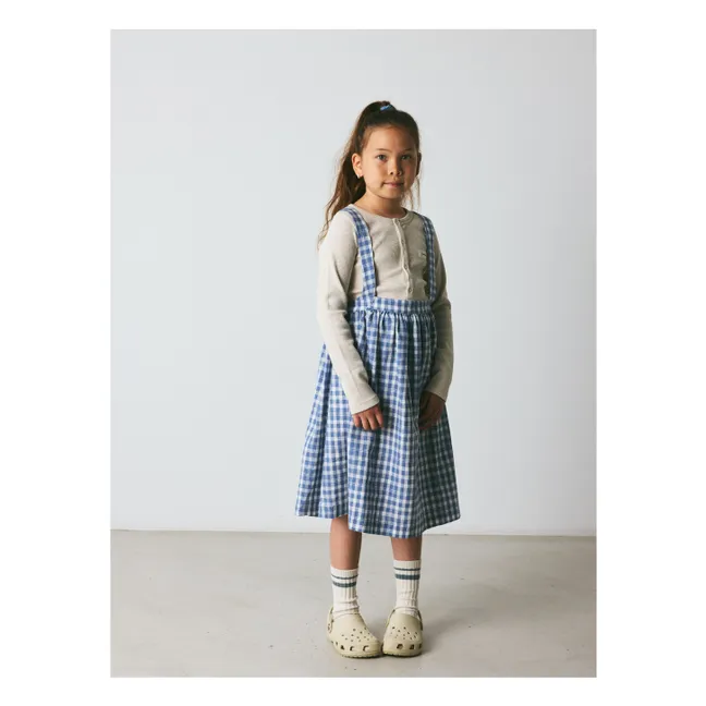 Robe Emily Carreaux Lin et Coton Bio | Bleu
