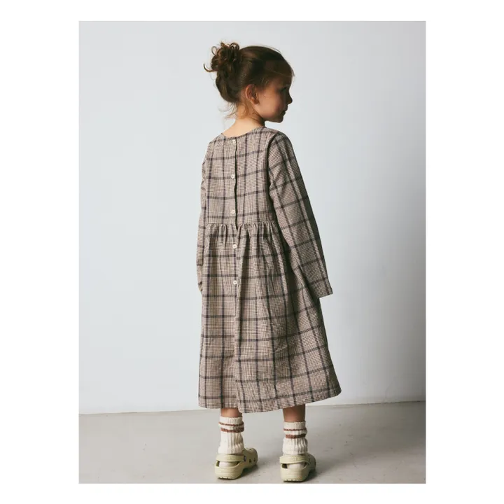 Vestido de cuadros de lino y algodón orgánico Vita | Marrón- Imagen del producto n°2