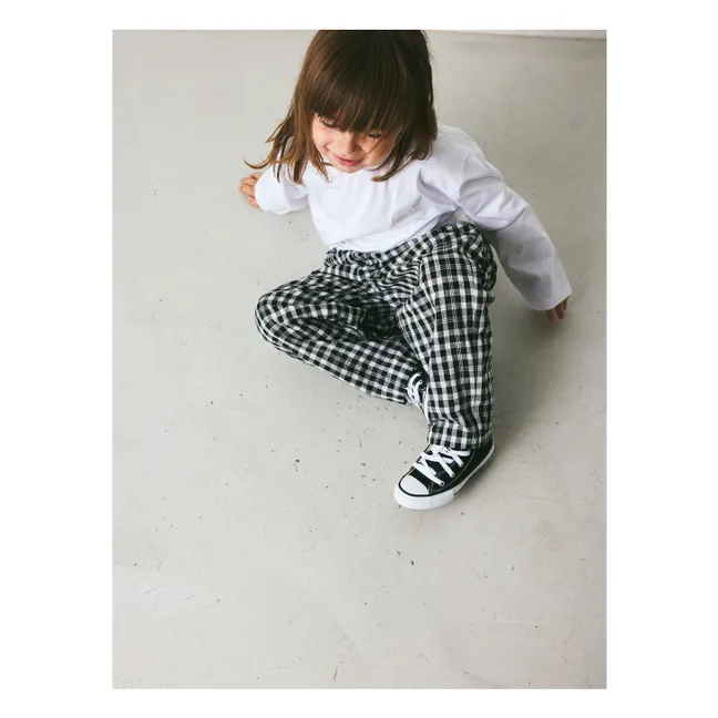 Pantalons Dora Carreaux Coton Bio | Noir