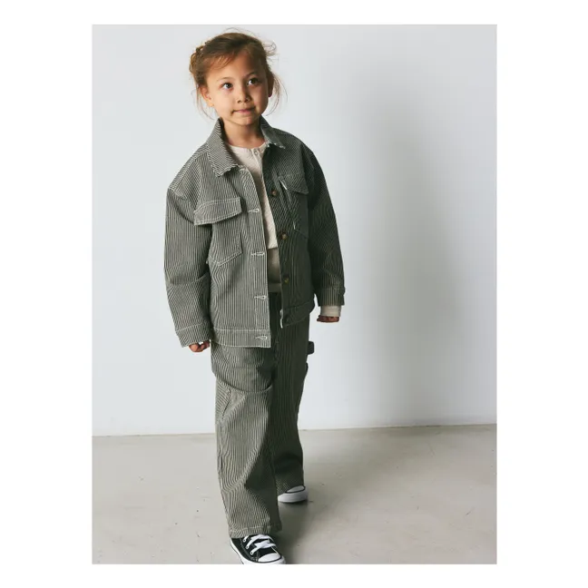 Flynn Pantalones de rayas de algodón orgánico | Verde Oscuro