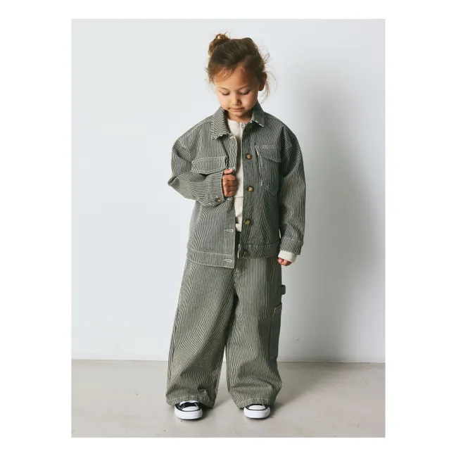 Veste Lou Rayée Coton Bio | Vert foncé