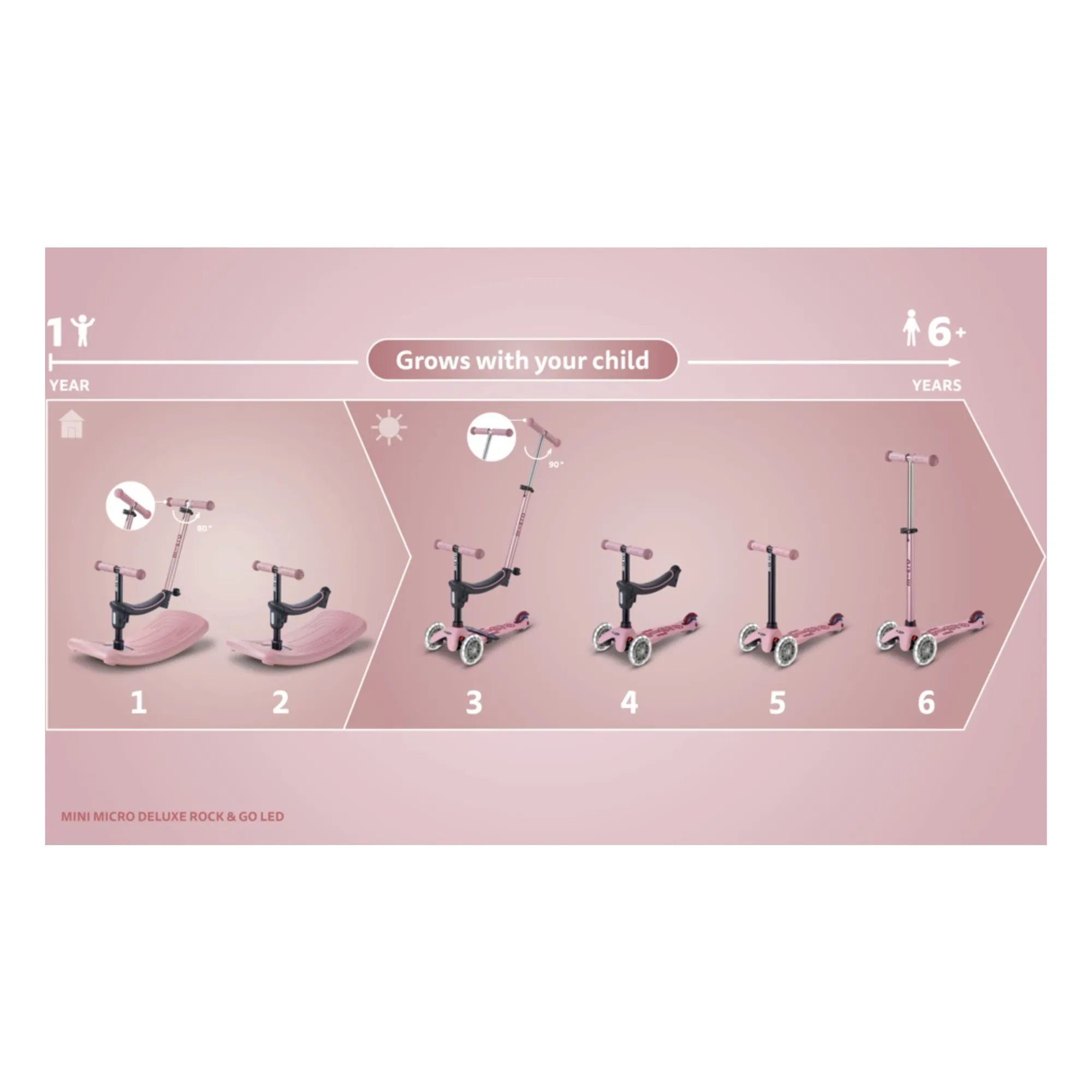 Trottinette évolutive Rock&Go LED | Vieux Rose- Image produit n°10