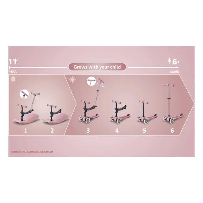 Trottinette évolutive Mini Micro Deluxe Rock&Go LED | Vieux Rose