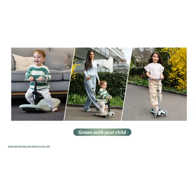 Trottinette évolutive Mini Micro Deluxe Rock&Go LED | Sauge