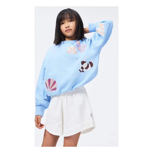 Sweat Marge Coquillages Coton Bio | Bleu Clair