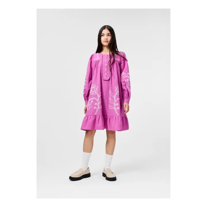 Robe Boutonnée Crelo Fleurs Coton Bio | Violet- Image produit n°1