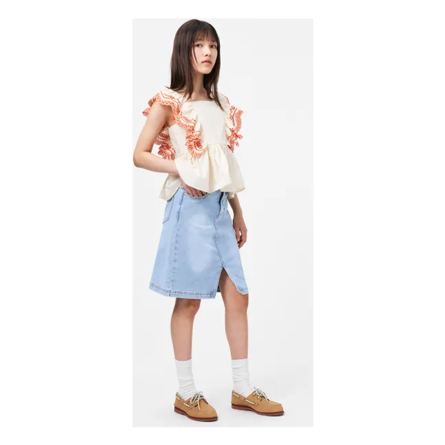 Rosamond Conton Top orgánico con volantes | Marfil