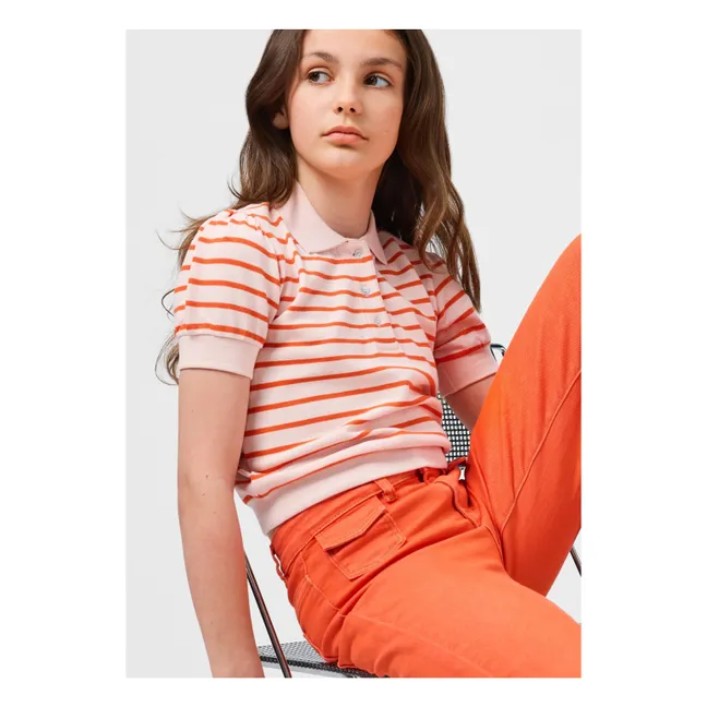 Polo Raki Rayé Coton Bio | Rose pâle