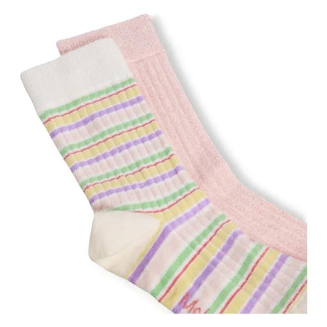 Lot de 2 Paires de Chaussettes Nomi Rayées | Rose pâle
