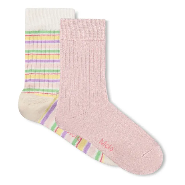 Lot de 2 Paires de Chaussettes Nomi Rayées | Rose pâle