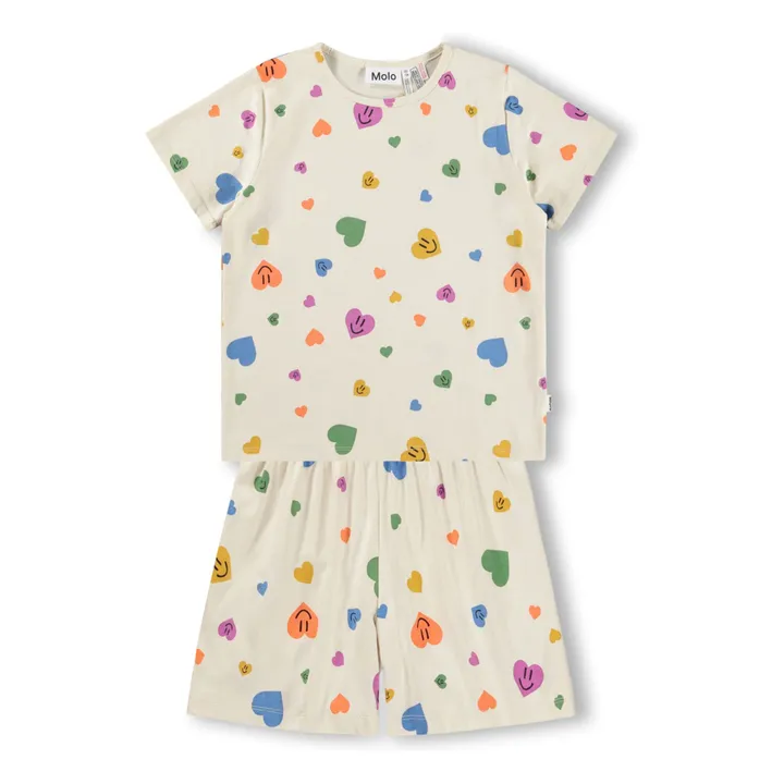 Pyjama Short Luvis Cœurs Coton Bio | Ecru- Image produit n°0