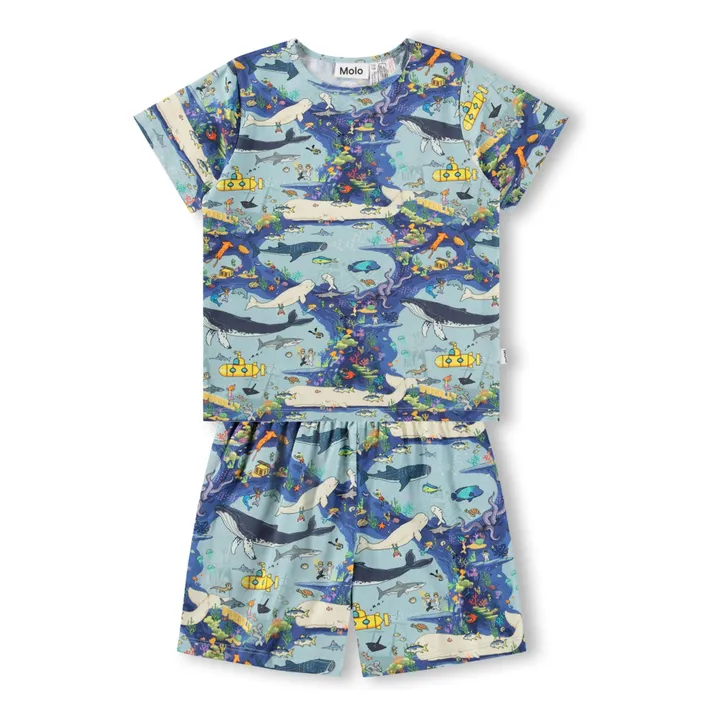 Pijama Corto Luvis Ballenas Algodón Ecológico | Azul- Imagen del producto n°0