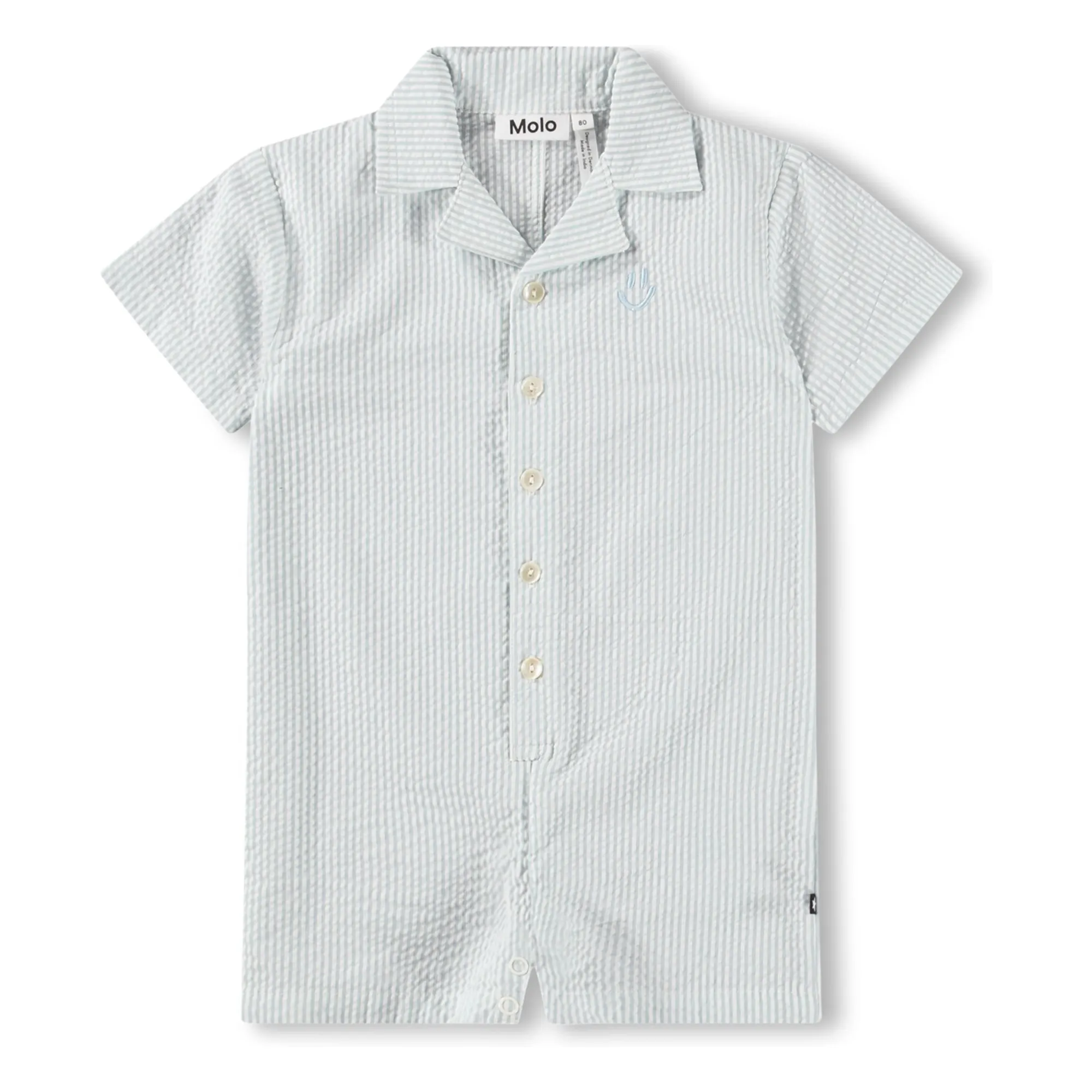 Molo Pale Blue Falk Striped Organic Cotton Playsuit
