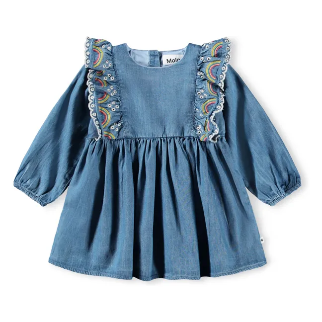 Carlene Arc-en-ciel Organic Cotton Ruffle Dress | Denim blue