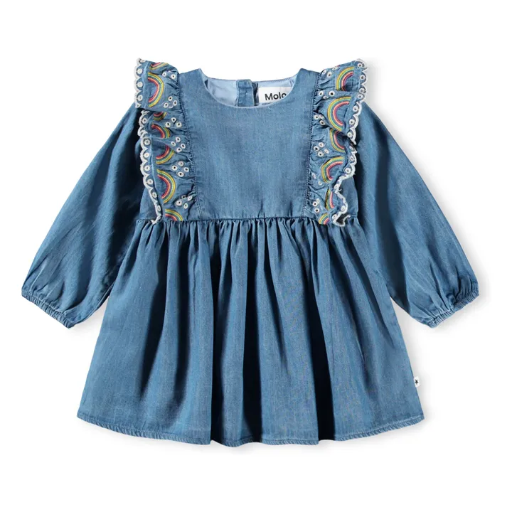 Robe Volants Carlene Arc-en-ciel Coton Bio | Bleu jean- Image produit n°0
