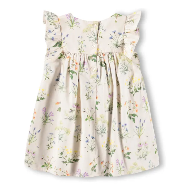 Robe Volants Cacao Fleurie Coton Bio | Ecru